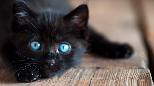 Photo blueeyed charm closeup of a black kitten