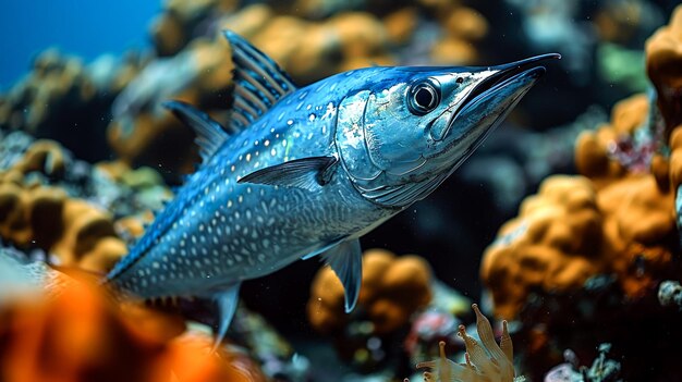 Photo a bluefish swimming through a coral reef