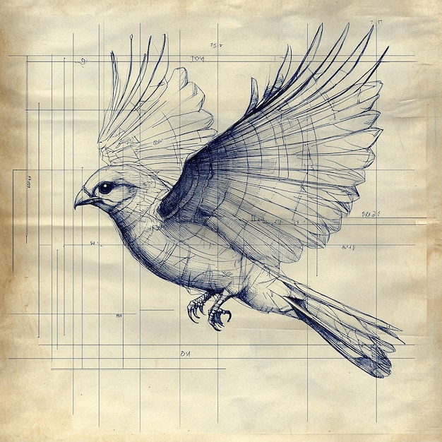 Photo blueprint of a bird