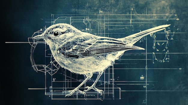 Photo blueprint of a bird