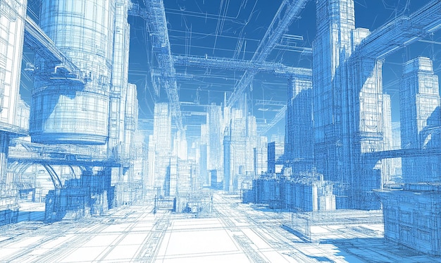 A blueprint of a futuristic city with interconnected