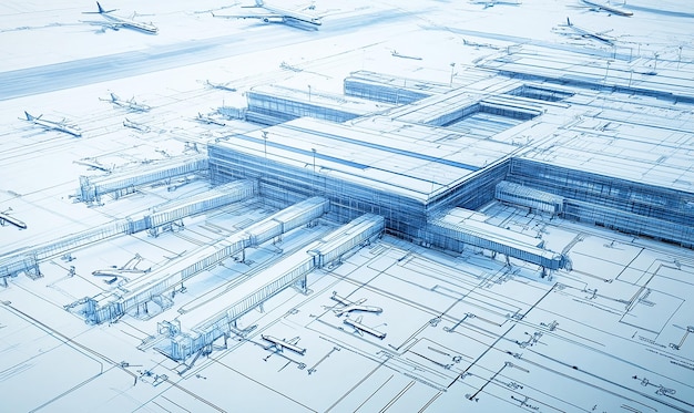 A blueprint of a hightech airport terminal