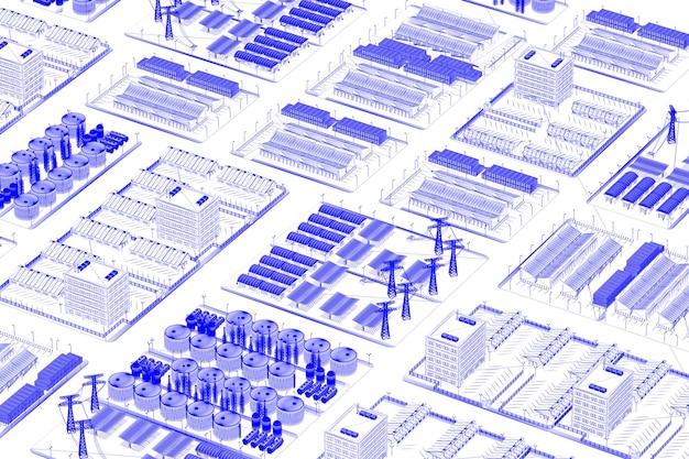 Blueprint of industrial estate park with infrastructure development