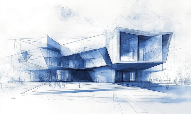 A blueprint of a modern art museum with unique geomatics