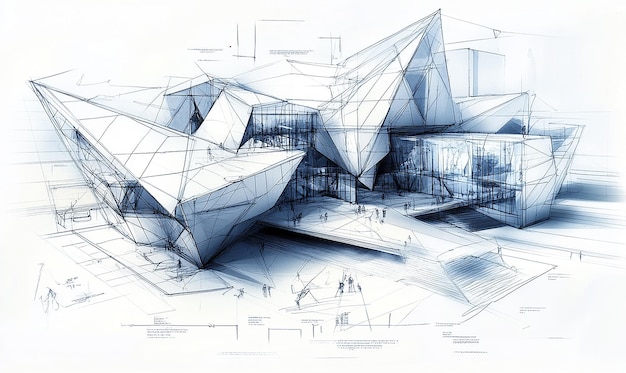 A blueprint of a modern art museum with unique geomatics