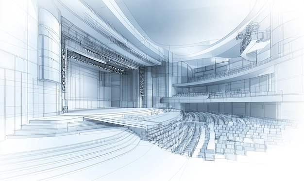 A blueprint of a modern theater with innovative stage