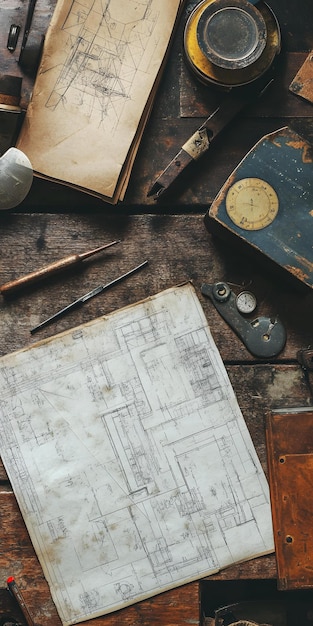 Blueprints and Drafting Tools on Desk