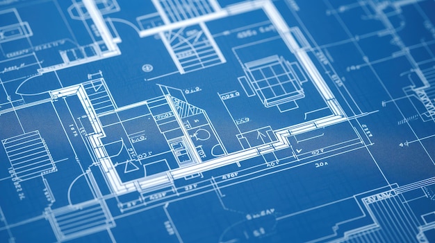 Blueprints spread across a table detailing architectural plans and design with precise measurements and annotations