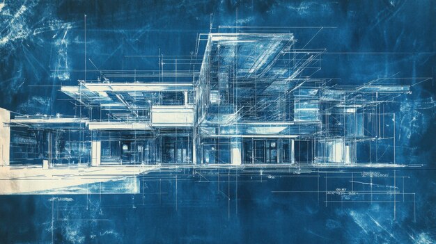 Photo a blueprintstyle architectural design showcasing modern structures