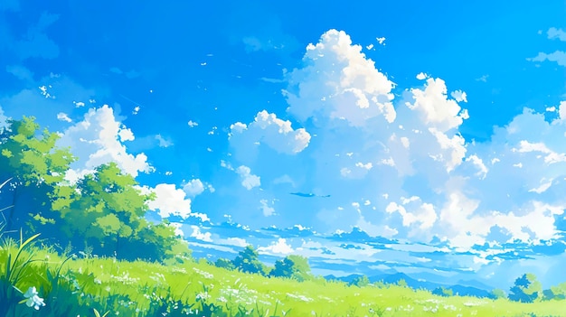 Bluesky background with trees and grass