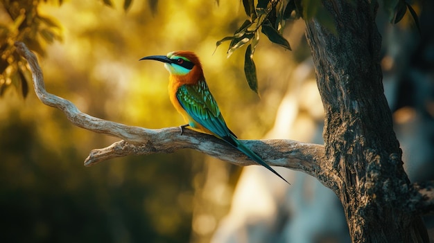 Bluetailed Beeeater Perched on Branch