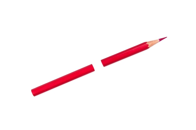 Blunt and sharpened parts of one red pencil isolated on white background