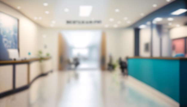 Blur abstract background of reception in clean hospital Blurred view of aisle in office wit