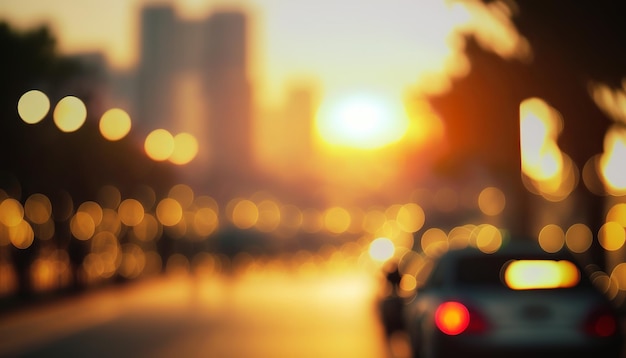 Blur Background city abstract with sunset and beautiful lighting bokeh motion focus in the morning Generative ai