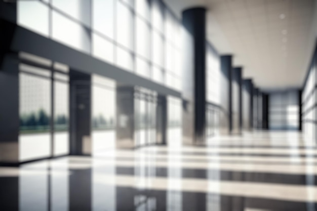 Blur background of empty entrance hall of modern public station or large convention center lobby