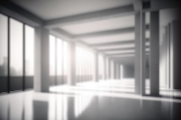 Blur background of large hall corridor inside office building background