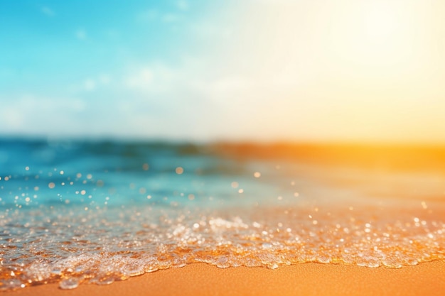 Blur beach and sand abstract background with bokeh sun light for summer