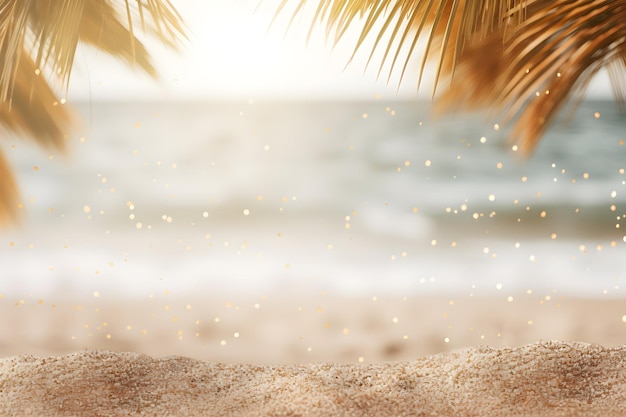 Blur beautiful nature beach and sea background palm leaves in sunset AI generate