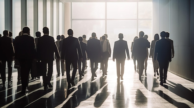 A Blur of Business People in Motion Walking through the Office Generative AI