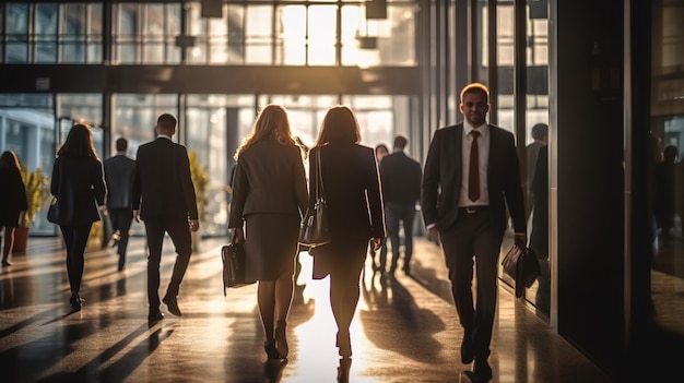 A Blur of Business People in Motion Walking through the Office Generative AI