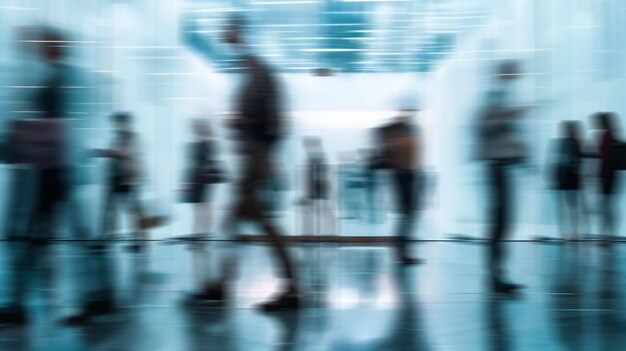 blur business people walking in hallway of modern office