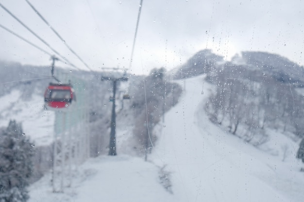 Blur of Cable car Sky on Snow mountain at Gala Yuzawa near Tokyo