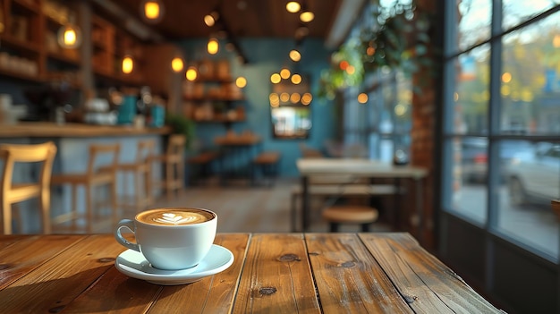 blur coffee shop copy space for text drink cup cafe table coffee beverage cappuccino hot breakfast