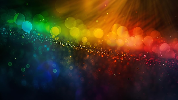 Blur colorful warm rainbow light leaks on black background with dust texture Defocus Generative AI