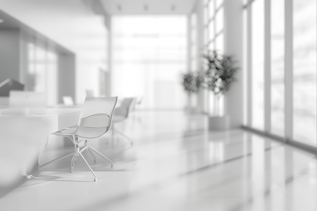 Blur focus of white open space office interior Office interior with advance technology