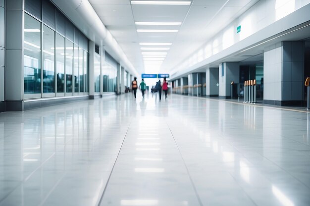 Blur image of corridor in airport for background usage