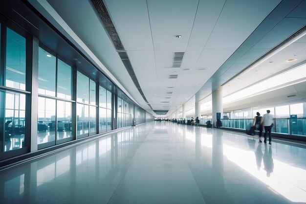 Blur image of corridor in airport for background usage