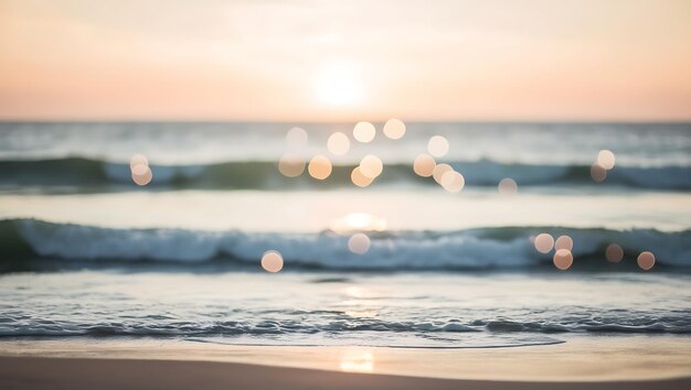 Photo blur image of sunset on the beach with bokeh background