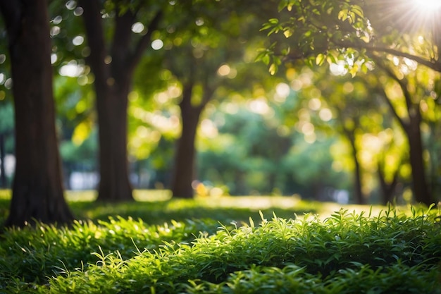 Blur nature green park with bokeh sunlight abstract background