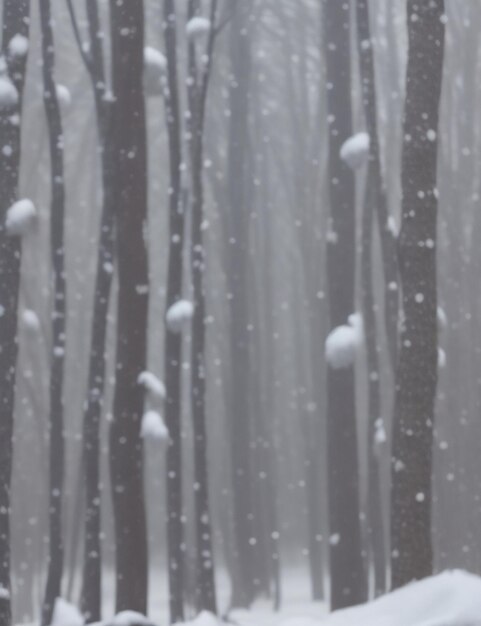 Photo blur winter background falling snow out of focus forest