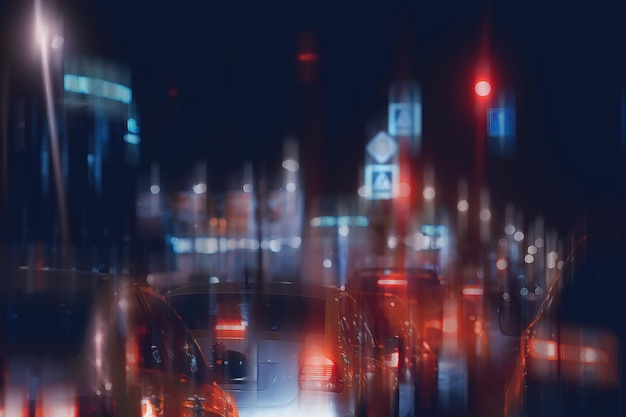 blurred abstract city / bokeh car lights background in night city, traffic jams, highway, night life