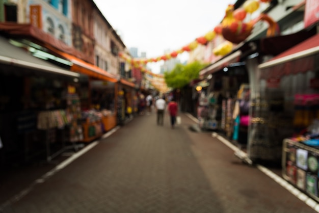 Blurred abstract people on street, People at China Town Singapore.