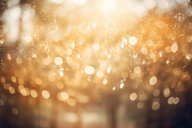 Blurred Abstract Photograph Capturing Bursts Of Light Among Trees And Golden Bokeh Lights