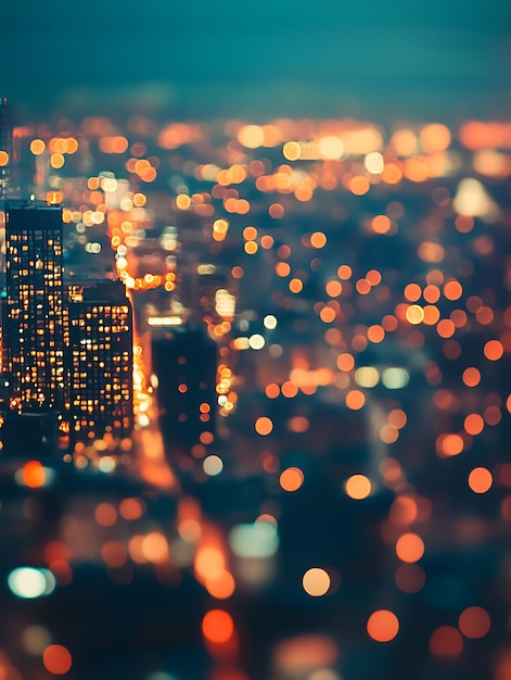 Photo blurred aerial view of city lights at night