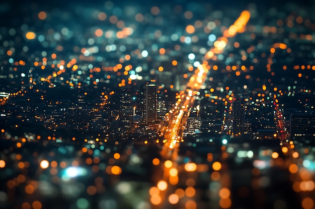 Blurred Aerial View of City Lights at Night