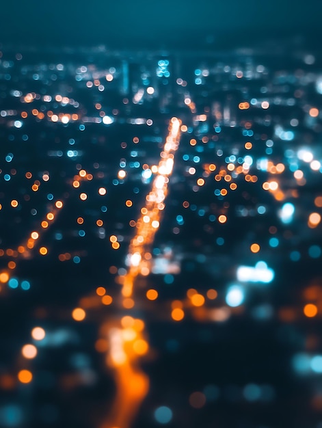 Photo blurred aerial view of city lights at night