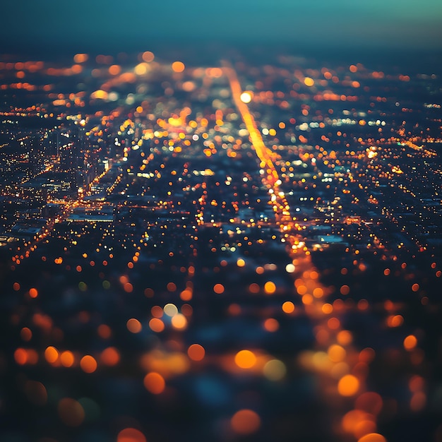 Blurred Aerial View of City Lights at Night