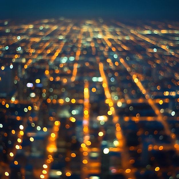 Blurred Aerial View of City Lights at Night