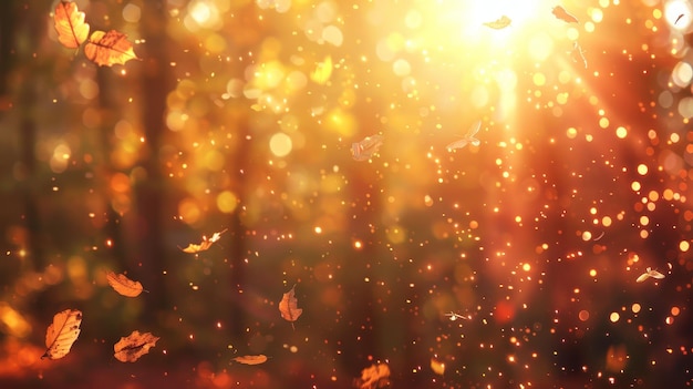 Blurred Autumn Forest with Sunlight and Bokeh Creating Tranquility