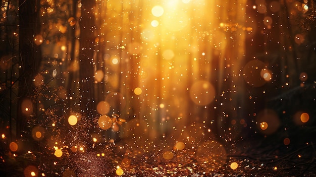 Blurred Autumn Forest with Sunlight Bokeh and Sparkling Particles