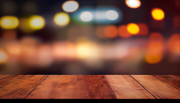 Blurred background and bokeh on wooden table background Generative AI