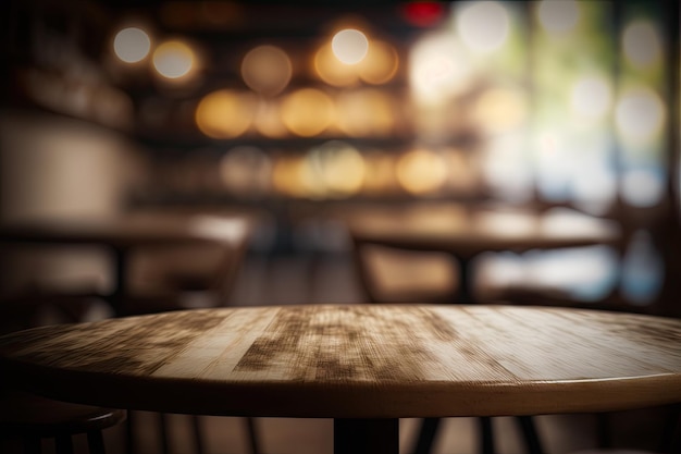 Blurred background of a cafe or restaurant features an empty ai generative