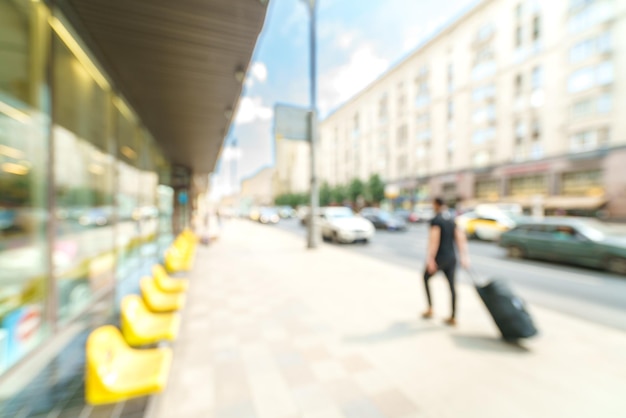 Blurred background of a city street Blurred photo of a modern city