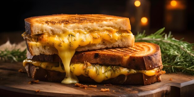 Photo blurred background of a grilled cheese sandwich concept food photography grilled cheese sandwich blurred background delicious snack appetizing shot