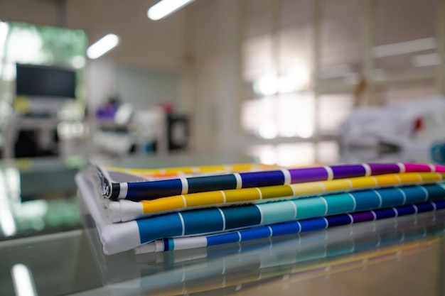 A blurred background photo of the inside of printing sublimation room Color Palette Guide