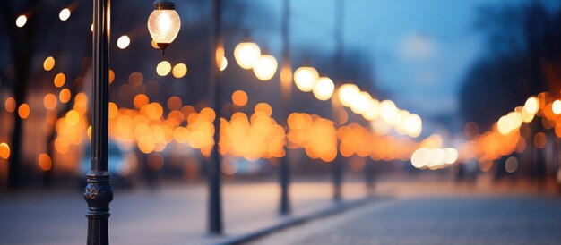 Photo blurred background street lights under twilight sky at night blurred view